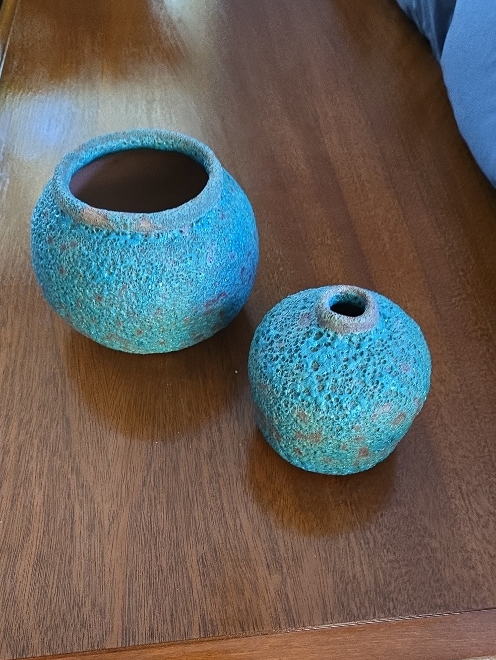 Clay Pot and Flower Bud Vase. Turquoise Green.
